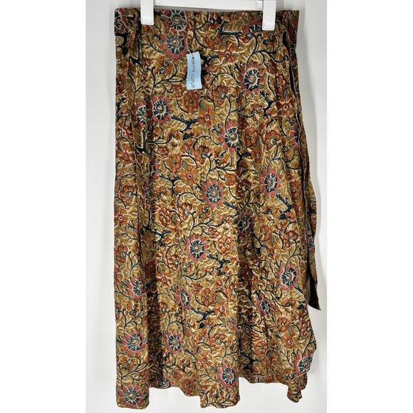 Green Jute Dresses & Skirts - Boho India Cotton Floral Block Print Wrap Skirt Maxi Peasant White Lotus Style